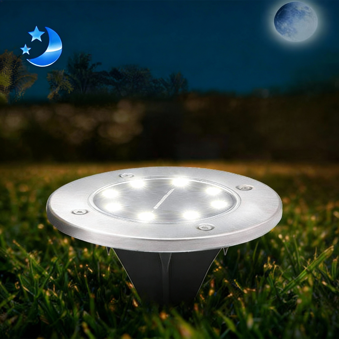 solar buried lights, LED close-up at night