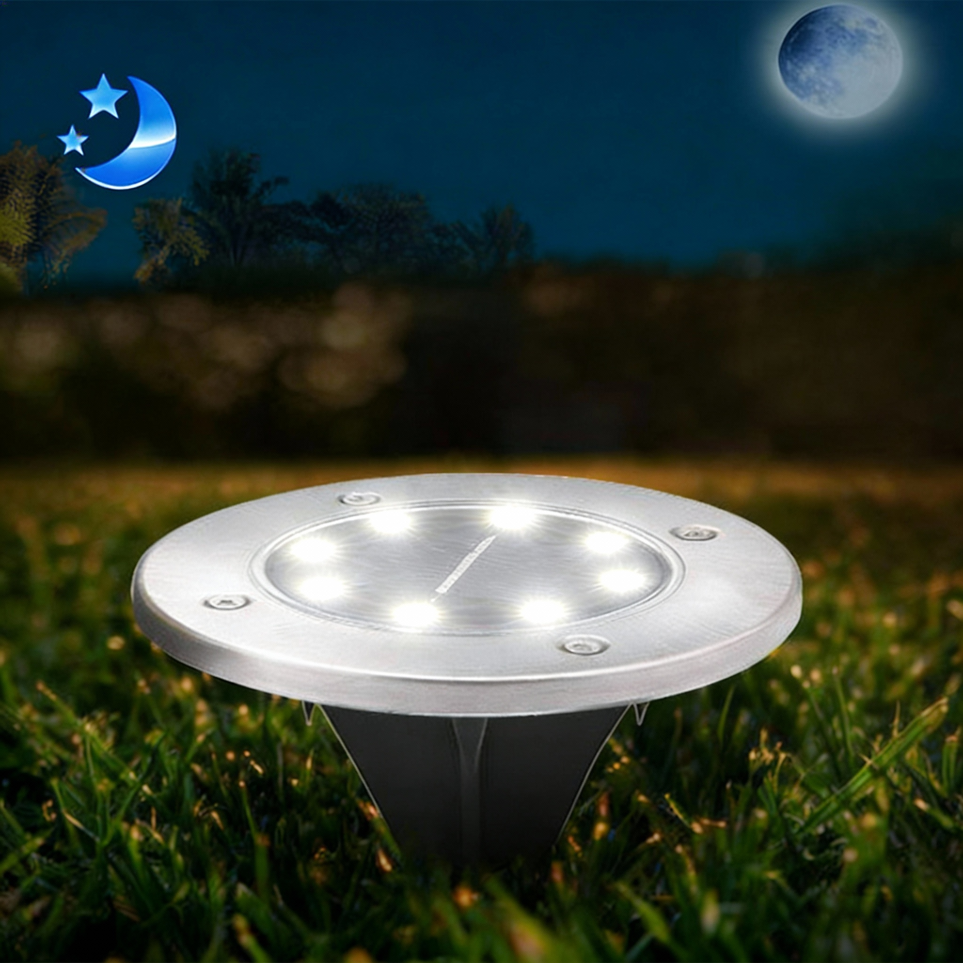 solar buried lights, LED close-up at night