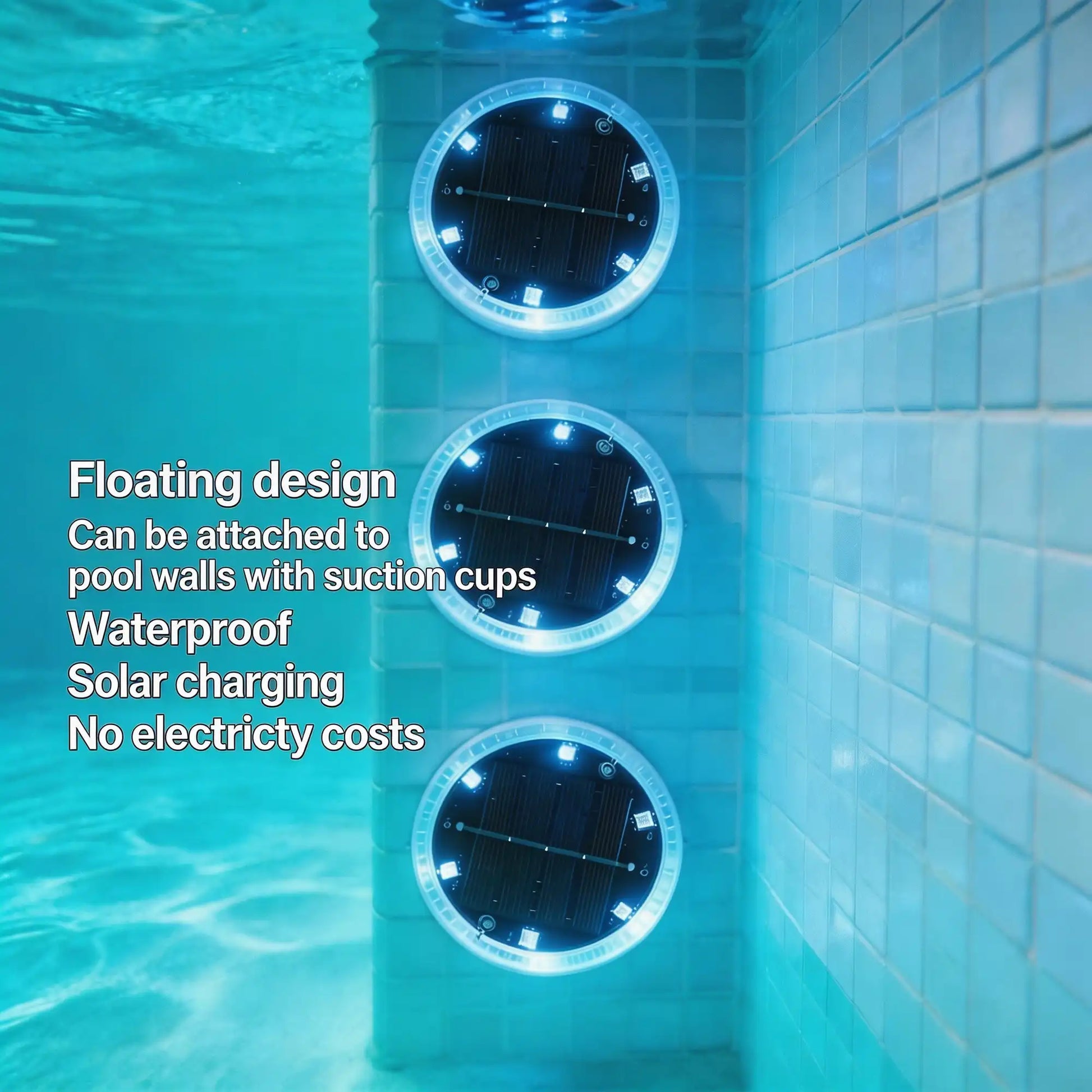 floating solar pool lights, white picket fence
