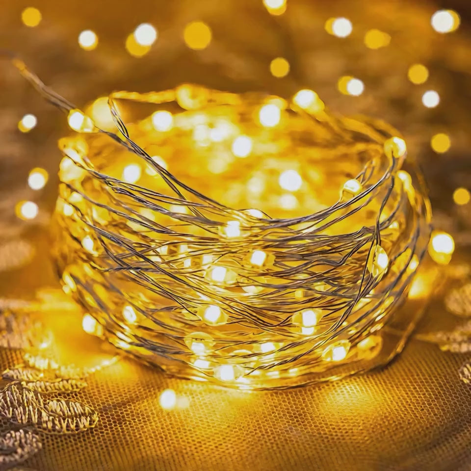 solar copper wire string lights, 32m, 300 LED warm white, IP65, flexible diy
