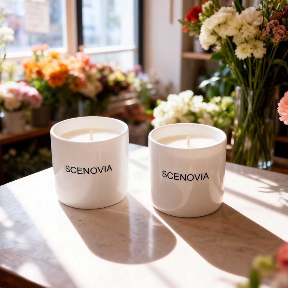 SCENOVIA Bobbys Flower Shop Aromatherapy Scented Candle with Essential Oils