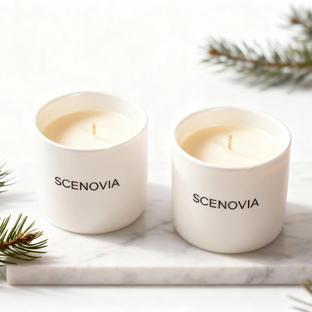 French Black Juniper Decorative Soy Wax Scented Candle Duo - SCENOVIA