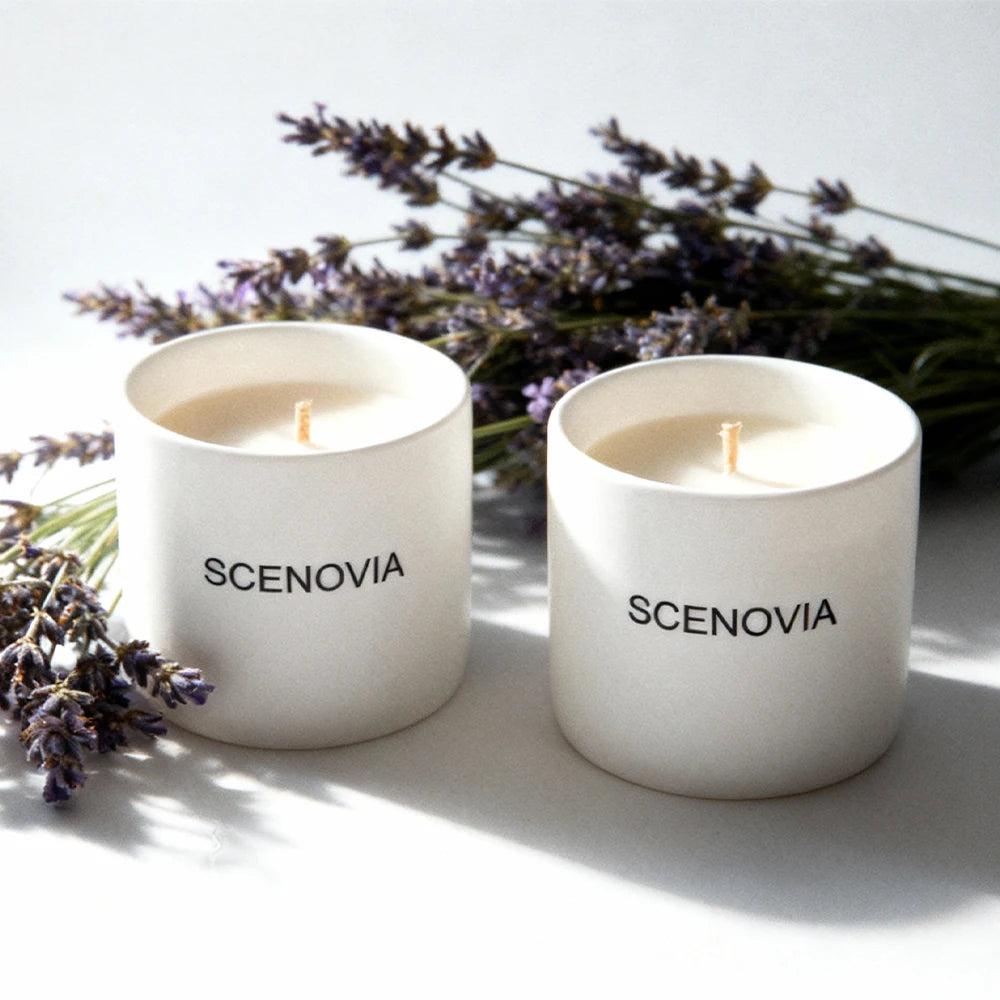 SCENOVIA Lavender Eucalyptus Aromatherapy Scented Candle with Essential Oils