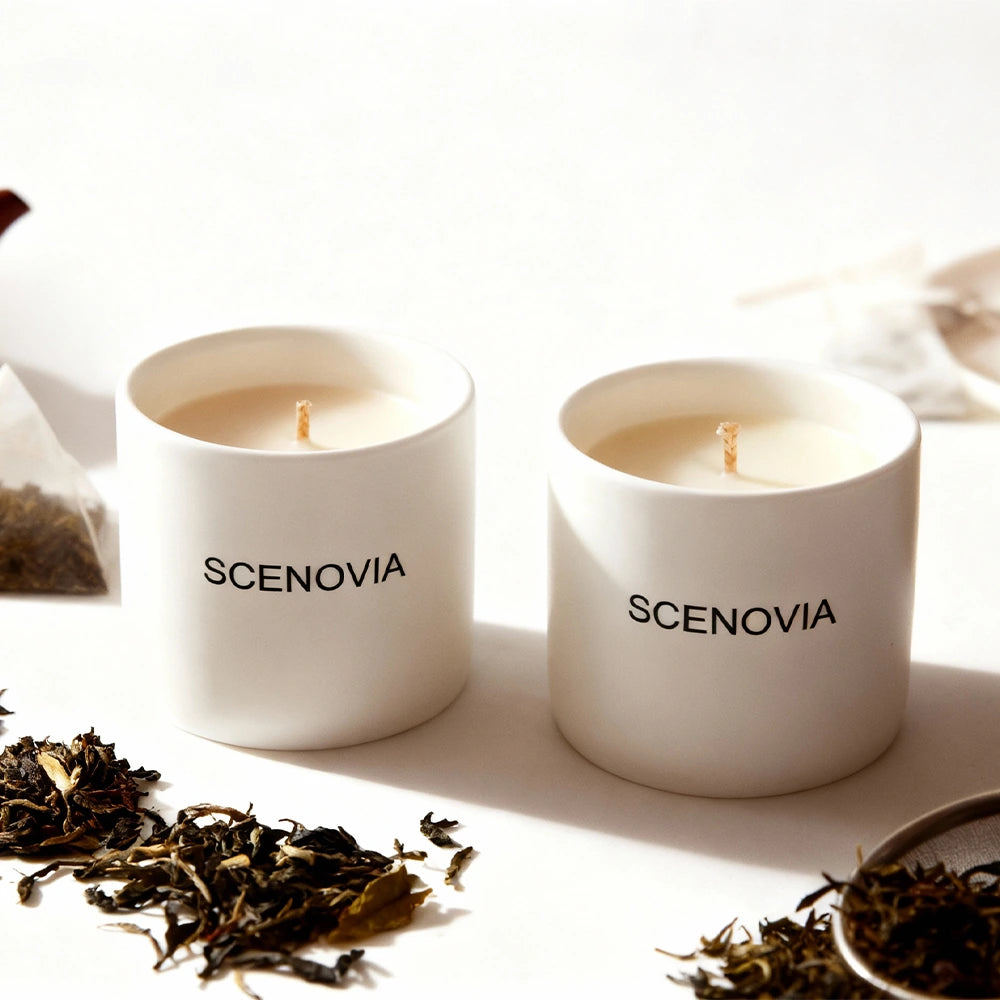 White Tea Happy 2-Piece Candle Gift Set for Home Decor - SCENOVIA