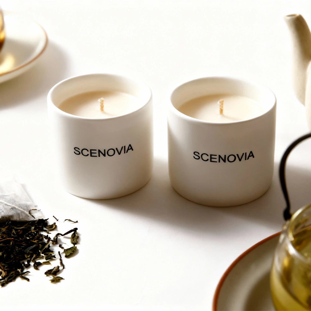 White Tea Happy Hand-poured Premium Fragrance Candle - Set of 2 by SCENOVIA
