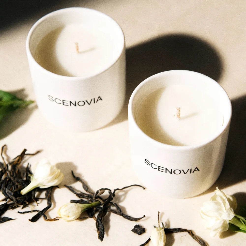 White Tea Happy Decorative Soy Wax Scented Candle Duo - SCENOVIA