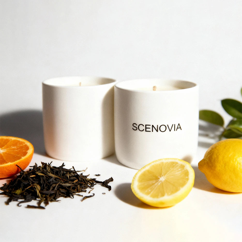 White Tea Happy Luxury Scented Candle Set of 2 by SCENOVIA