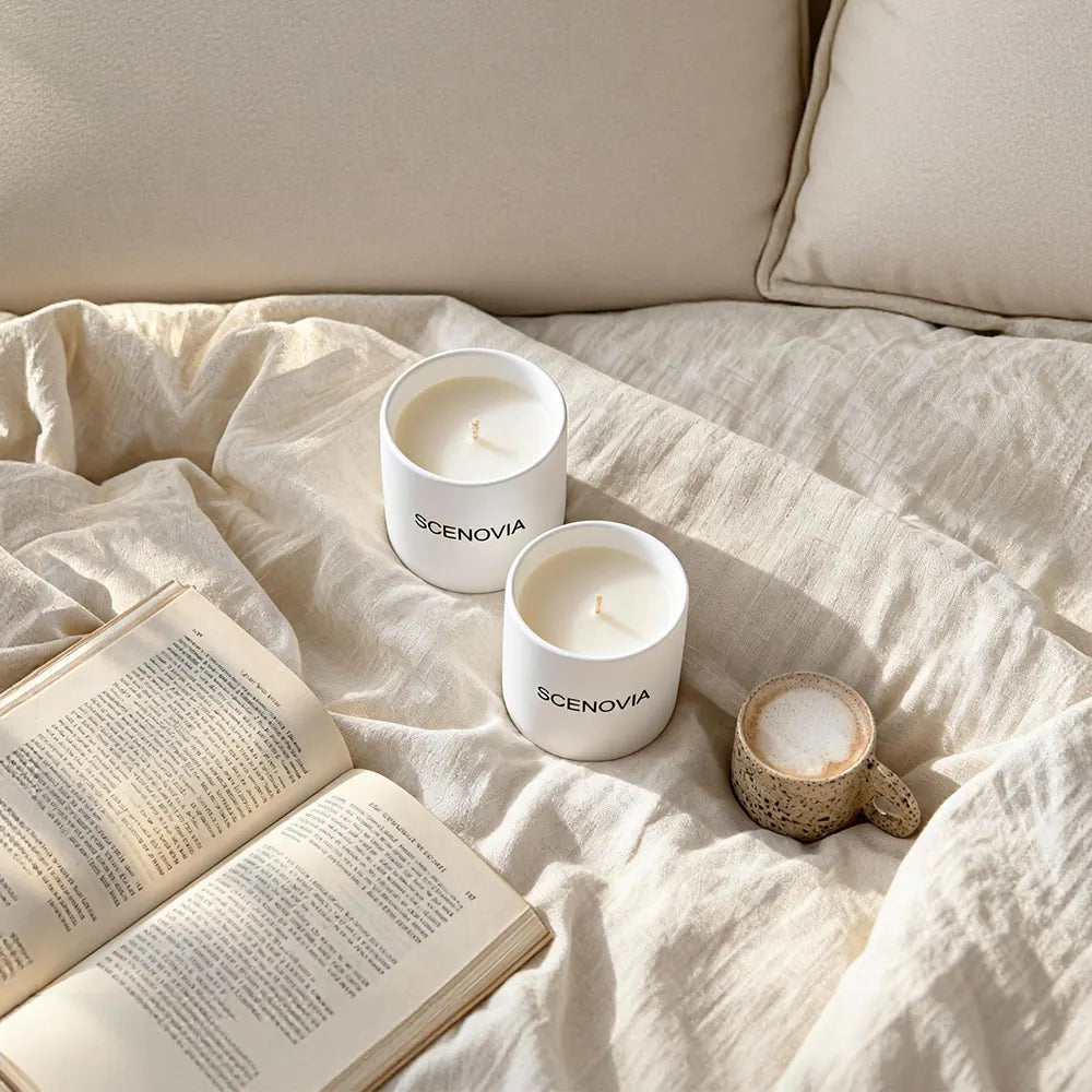 White Waiting Luxury Scented Candle Set of 2 by SCENOVIA