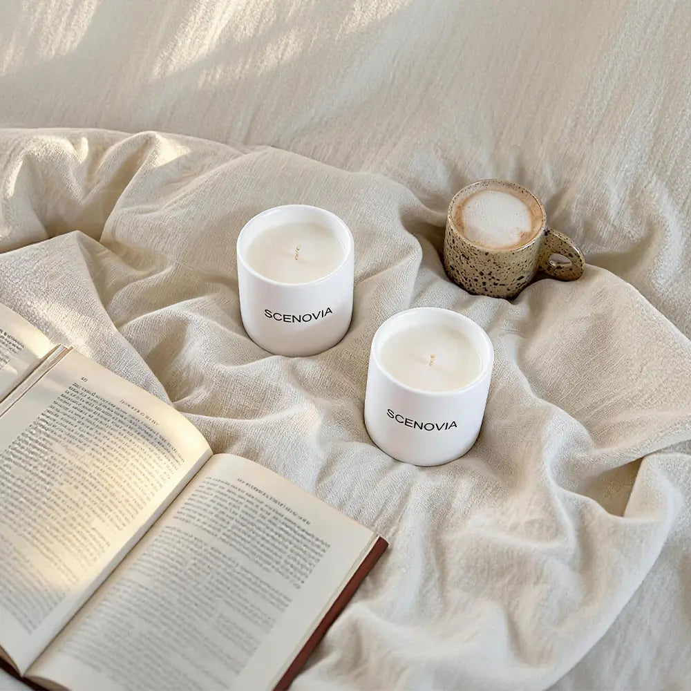 SCENOVIA White Waiting Aromatherapy Scented Candle with Essential Oils