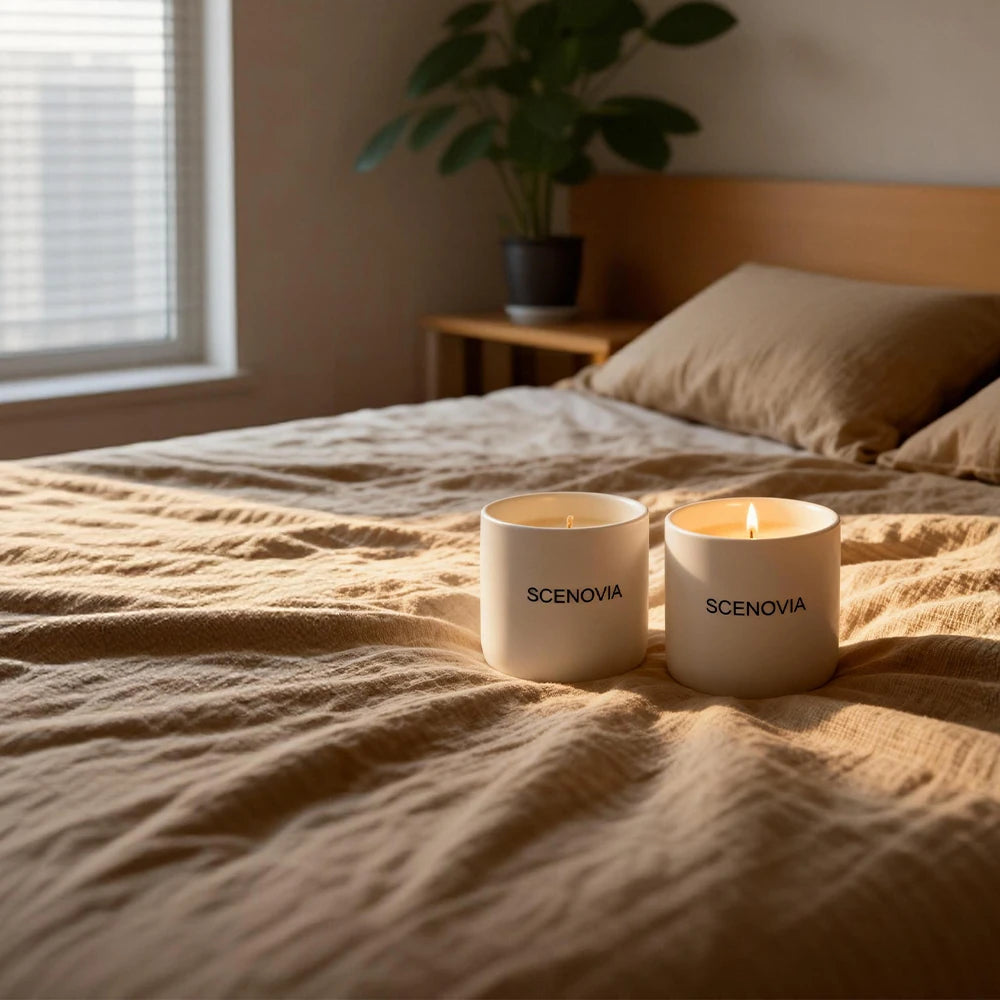 White Waiting Hand-poured Premium Fragrance Candle - Set of 2 by SCENOVIA