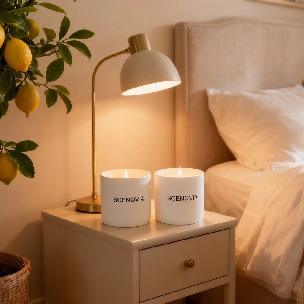 White Waiting Decorative Soy Wax Scented Candle Duo - SCENOVIA