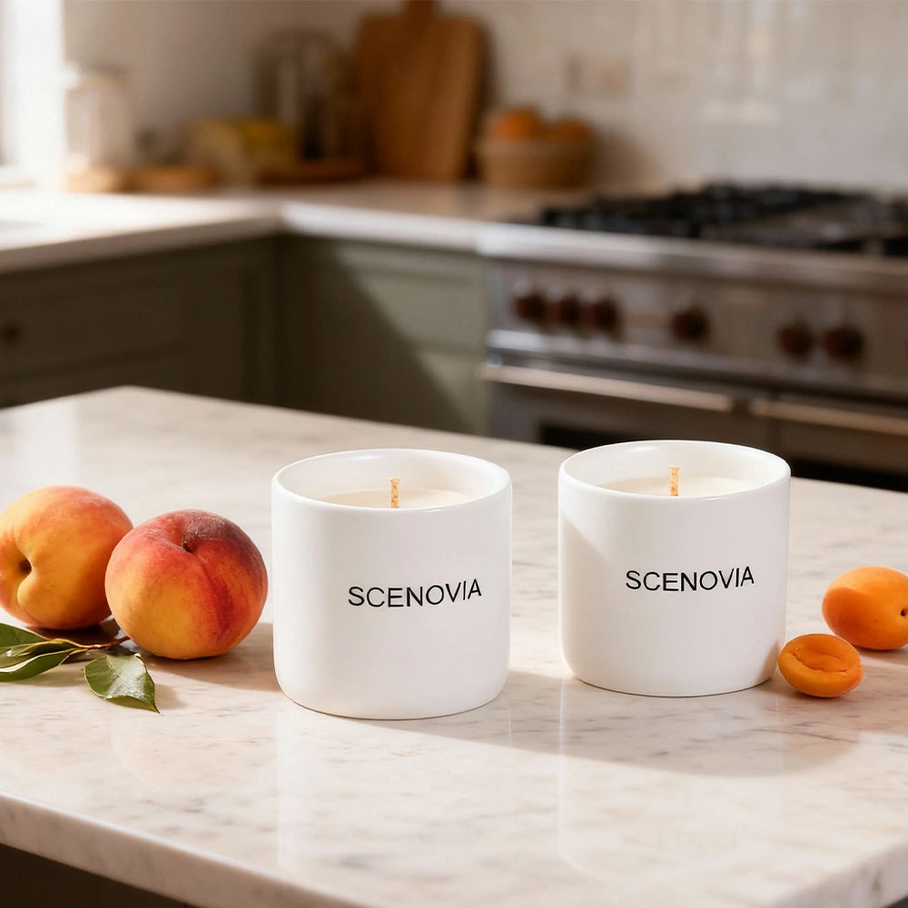 SCENOVIA Wild Peach Bush Aromatherapy Scented Candle with Essential Oils