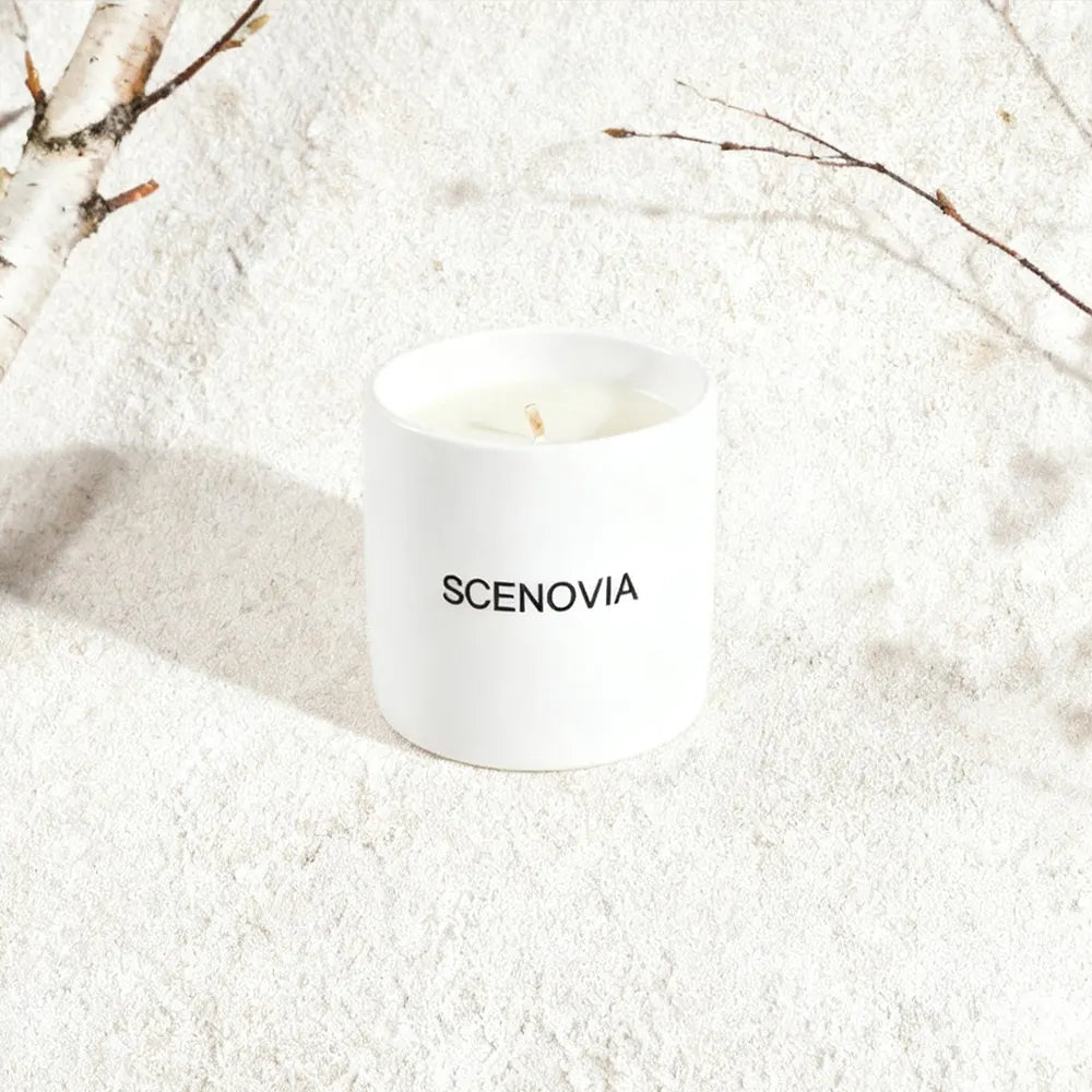 Blue Collier Driftwood scented candle, bathroom spa setting