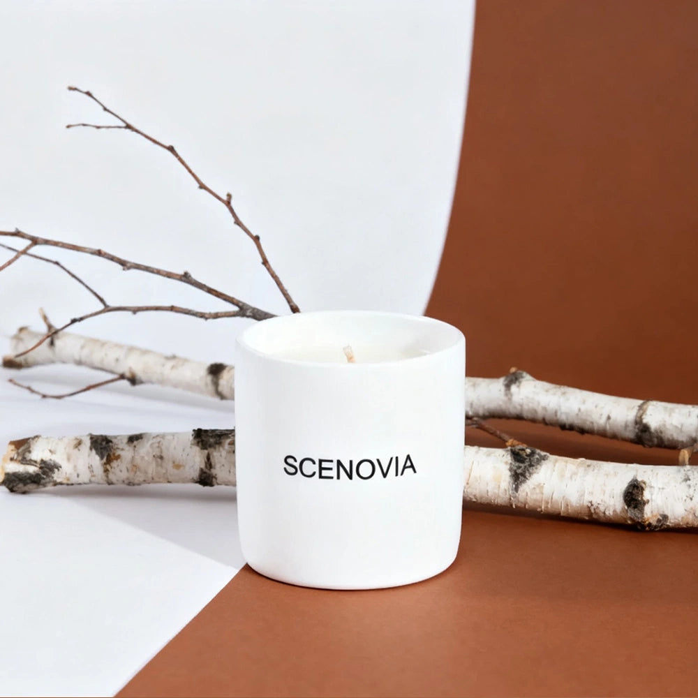 Blue Collier Driftwood scented candle, melted wax top view