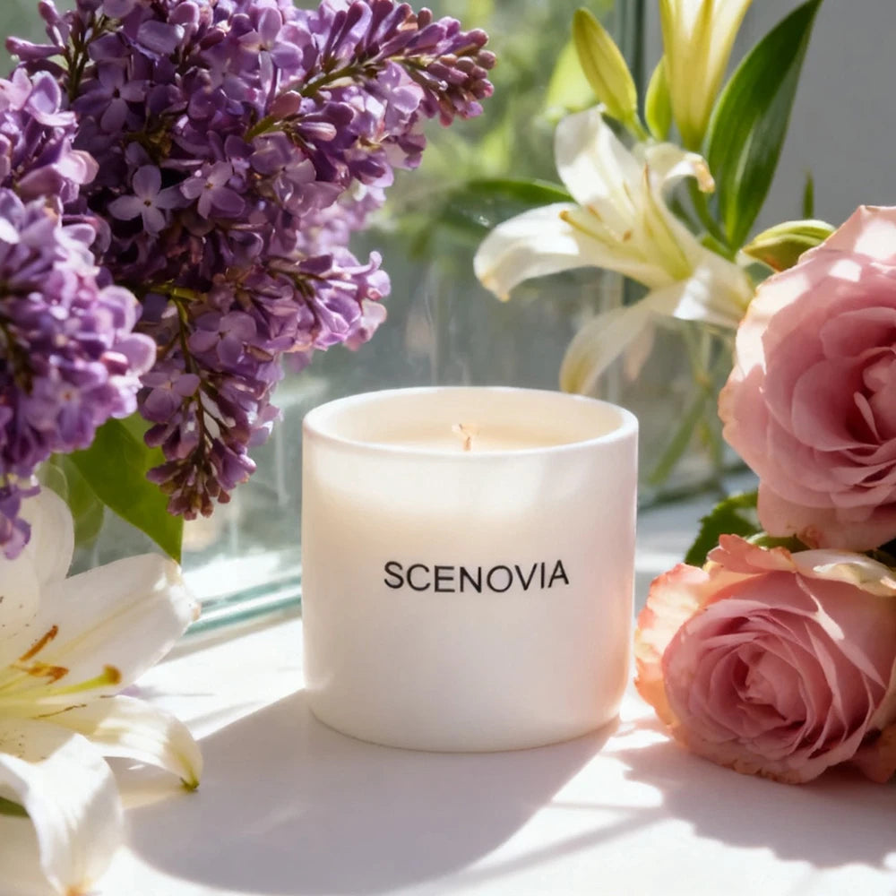 Bobby's Flower Shop scented candle, with fresh florals