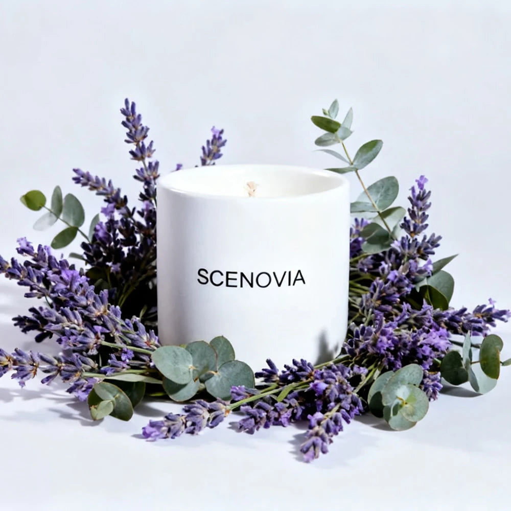 Lavender Eucalyptus scented candle, with fresh florals