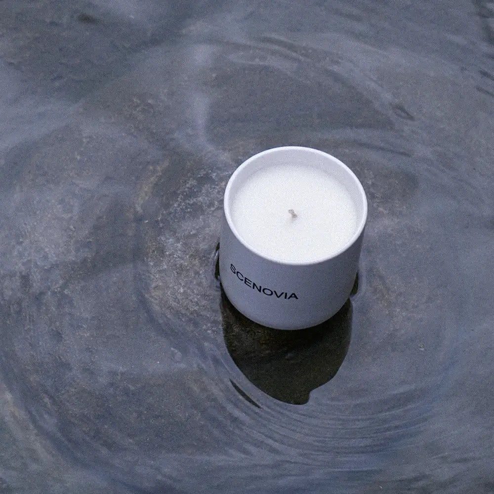 Sea Breeze scented candle, bathroom spa setting