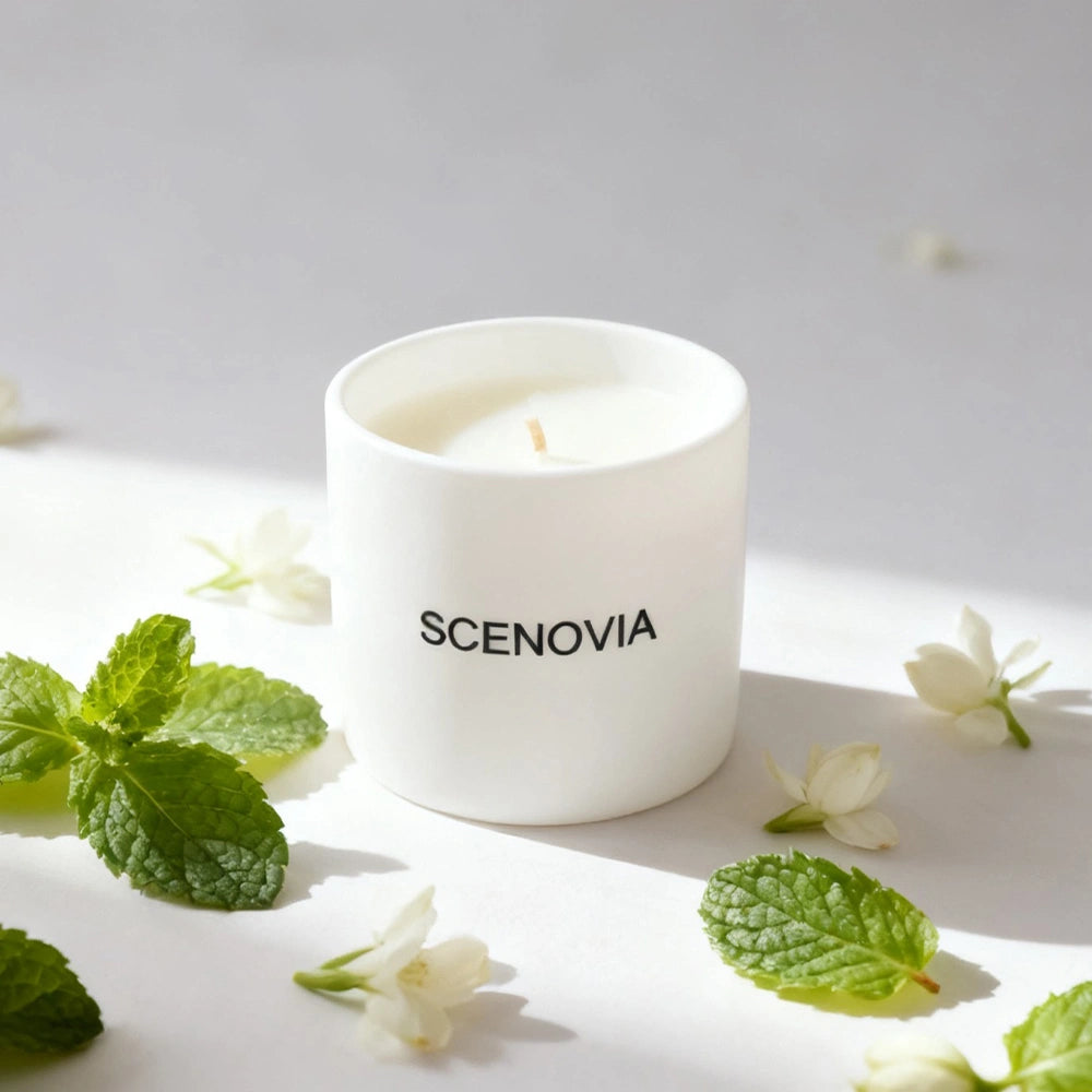 White Jasmine & Mint scented candle, floral mint, refreshing
