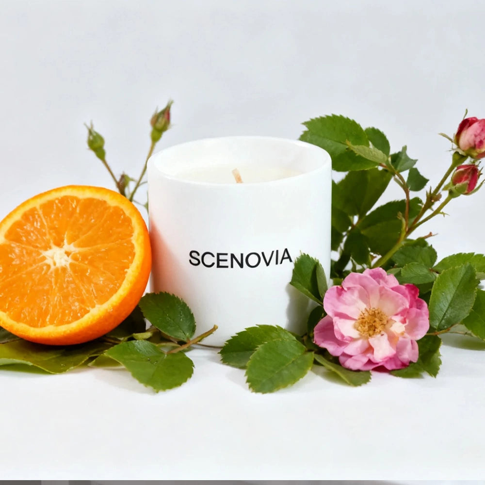 White Waiting scented candle, sunlit windowsill