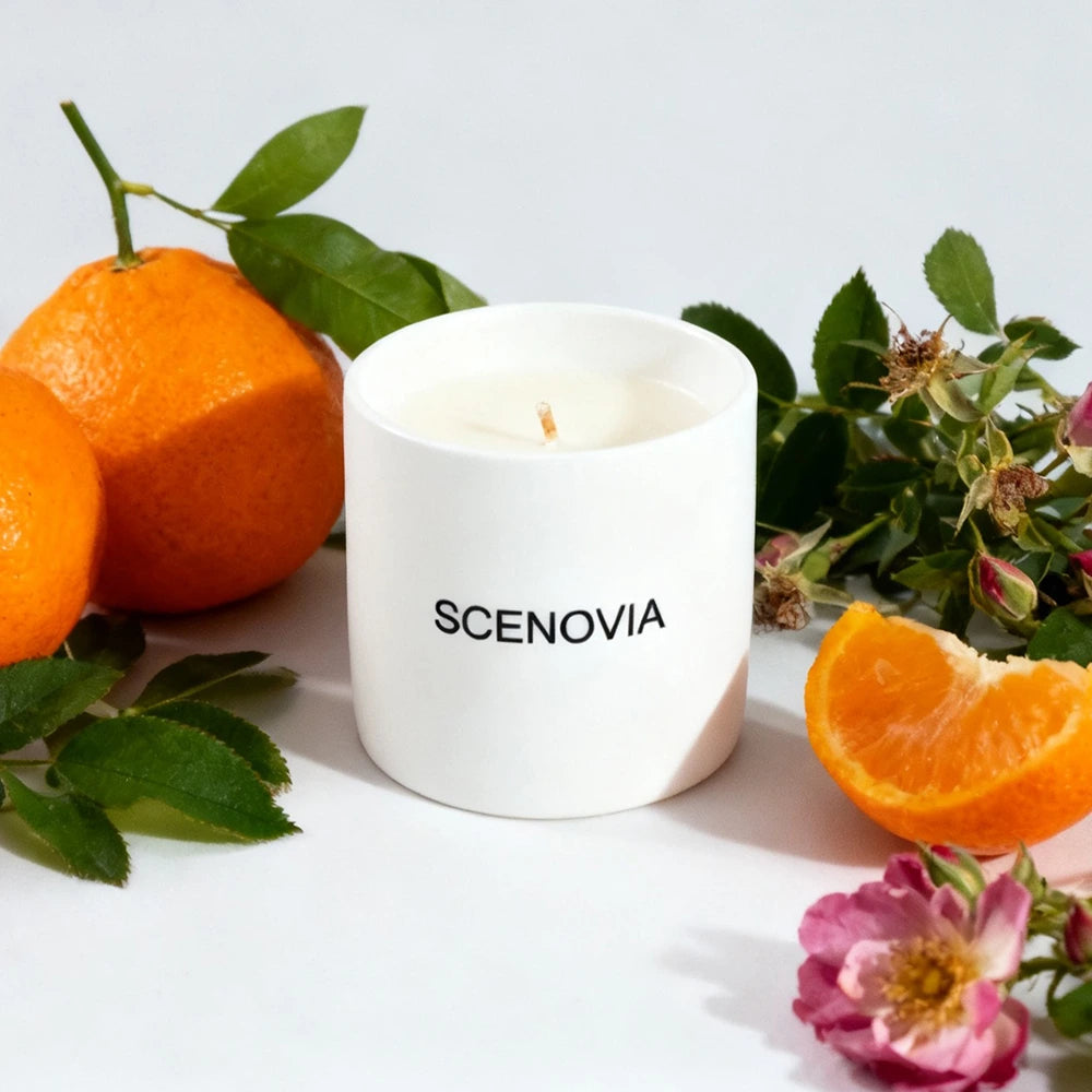White Waiting scented candle, clean musk, minimalist white