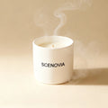 White Waiting scented candle, melted wax top view