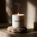 White Waiting scented candle, bedside table styling