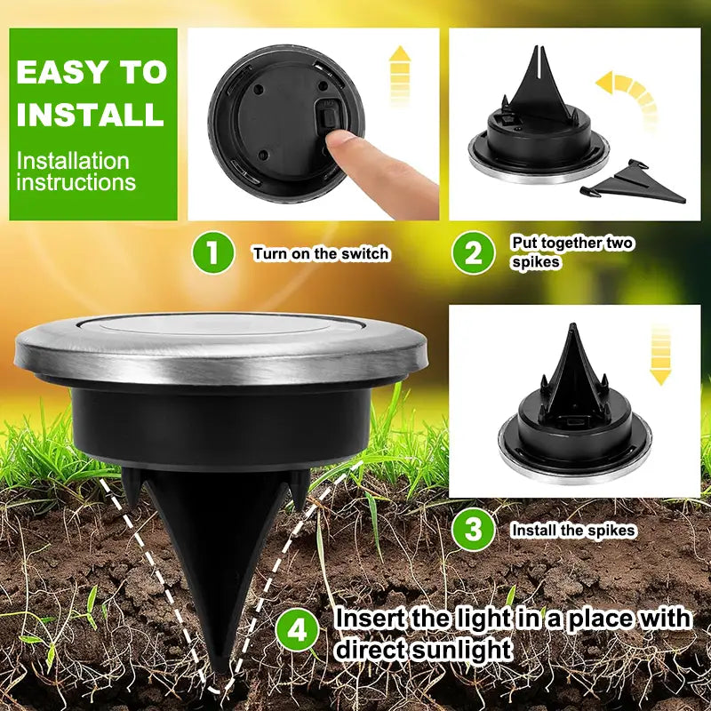 solar buried lights, with potted plants