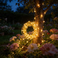 solar copper wire string lights, white picket fence