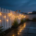 solar copper wire string lights, with potted plants