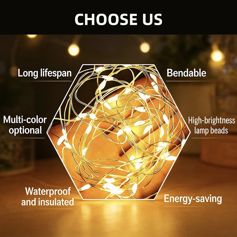 solar copper wire string lights, outdoor decoration