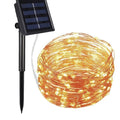 solar copper wire string lights, LED close-up at night