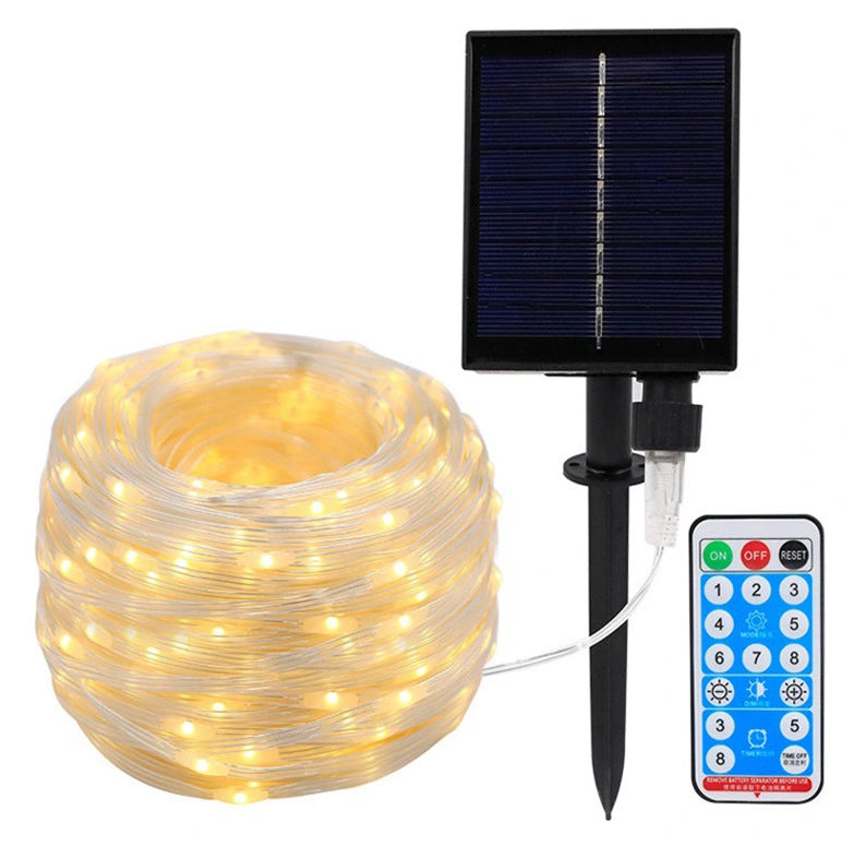 solar garden rope lights, garden landscape, dusk