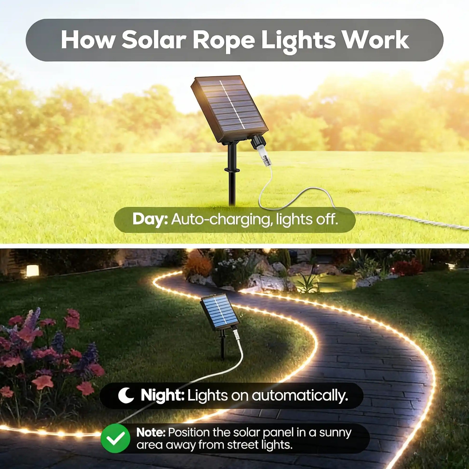 solar garden rope lights, outdoor dining setup