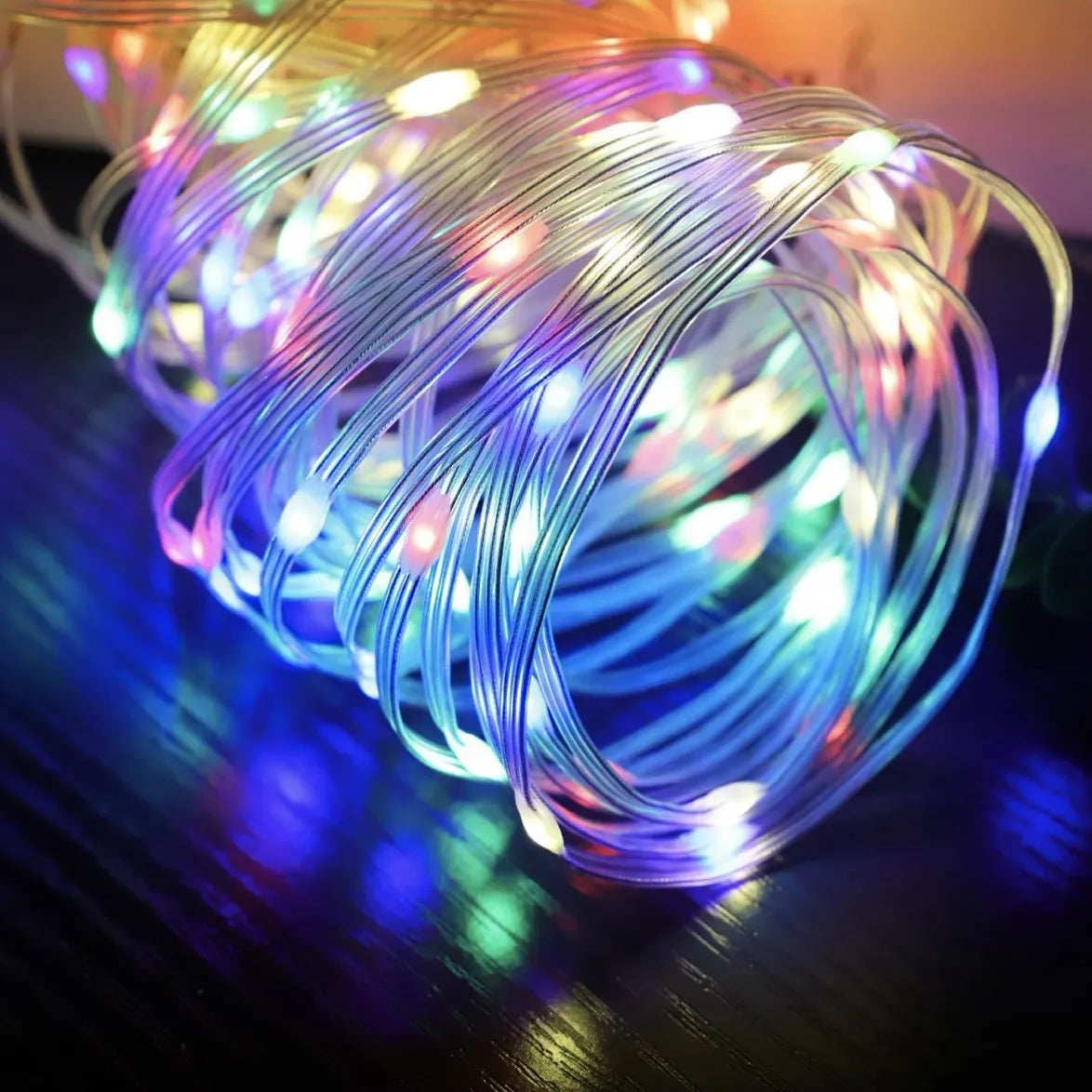 solar garden rope lights, LED close-up at night