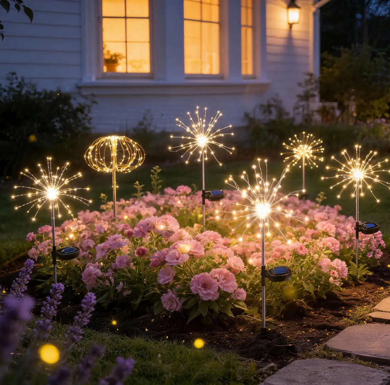 solar firework lights, backyard ambiance