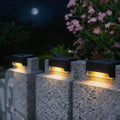 solar step lights, garden landscape, dusk